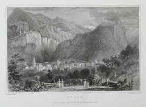 Tombleson, William - Tusis (Thusis - Graubünden). Original-Stahlstich von J. Smith nach William Tombleson. London um 1840