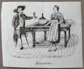 Luzern. Kupferstich mit Luzerner Trachten. um 1800