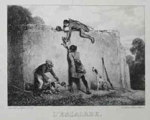 L'Escalade lithographie de 8 sujets de chasse de Alexandre-Gabriel Decamps. Paris Gihaut frères, 1829 . Lithograph from the series Hunting Scenes.