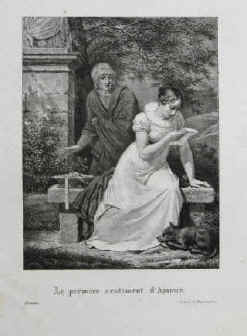 Godefroy Engelmann lithographie: Le premier sentiment d'Amour. de Pierre-Jean de Béranger 1820.