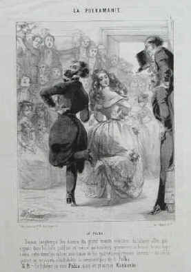 Vernier, Charles - La Polkamanie (plate no.) 1. "La Polka". Original lithograph from the magazine Le Charivari by Charles Vernier. (Paris), Aubert, around 1855.