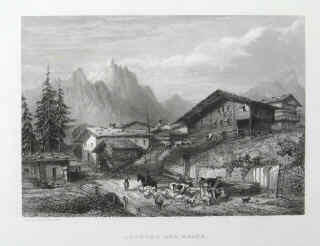 Leukerbad - Loèche-les-Bains 1862 Xavier Marmier: Voyage en Suisse, Gravure sur acier de Rouargue frères, Paris.