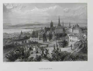 Waadt - Lausanne - Marmier, Xavier / Rouargue frères - Lausanne (Ansicht von Lausanne) Original-Stahlstich von Rouargue frères aus Voyage en Suisse. Paris, Morizot, 1862