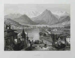 Marmier, Xavier / Rouargue frères - Thün (Ansicht von Thun am Thunersee) Original-Stahlstich von Rouargue frères aus Voyage en Suisse. Paris, Morizot, 1862