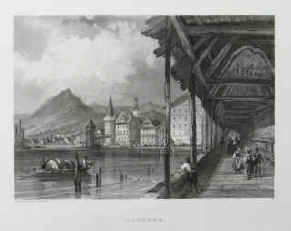 Marmier, Xavier / Rouargue frères - Lucerne (Ansicht von Luzern Kapellbrücke) Original-Stahlstich von Rouargue frères aus Voyage en Suisse. Paris, Morizot, 1862