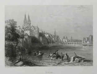 Basel - Marmier, Xavier / Rouargue frères - Bâle (Ansicht von Basel) Original-Stahlstich von Rouargue frères aus Voyage en Suisse. Paris, Morizot, 1862