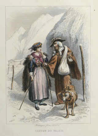 Walliser Trachten. Costumes du Valais gravure de Rouargue frères Voyage en Suisse. Paris, Morizot, 1862