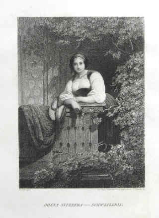 Johann Nepomuk Passini: Donna Svizzera - Schweizerin, Kupferstich von 1852.