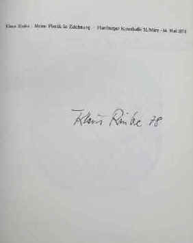 Rinke, Klaus - Leppien, Helmut R. Klaus Rinke. Meine Plastik ist Zeichnung. Katalog zur Ausstellung vom 31. März bis 14. Mai 1978 in der  Hamburg, Hamburger Kunsthalle, 1978