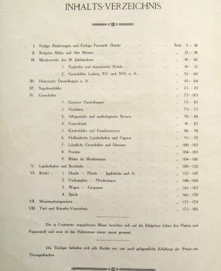 Inhaltsverzeichnis für den Verkaufskatalog für Druckgrafik um 1910.