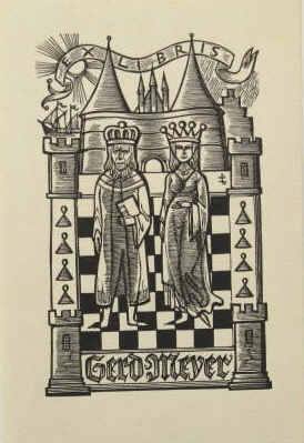 Exlibris Bucheignerzeichen für den Schachbuchsammler Gerd Meyer, 1929-1994 in Lübeck