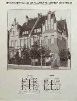 Alfred Sasse - Einfamiliendoppelhaus der Villenkolonie Waldheim bei Hannover. - Architekt Alfred Sasse 1870 - 1937, Hannover-Linden. 
