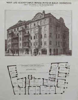 Max Jacoby - Wohn- und Geschäftshaus Arnold Meyer in Berlin - Schöneberg, Martin-Lutherstr. 21, Ecke Rosenheimerstrasse - Architekt Max Jacoby in Berlin. Im Gebäude waren die Firmen A. u. M. Pilatz 