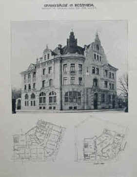 Eugen Drollinger (1858 - 1930) - Bankgebäude in Rosenheim, Königliche Bank Ecke Kufsteiner Straße / Münchner Straße - Architekt Kgl. Hofbaurat Eugen Drollinger in München. Das Gebäude in der Münchener Straße 11 ist heute Bayerische Vereinsbank, HypoVereinsbank.