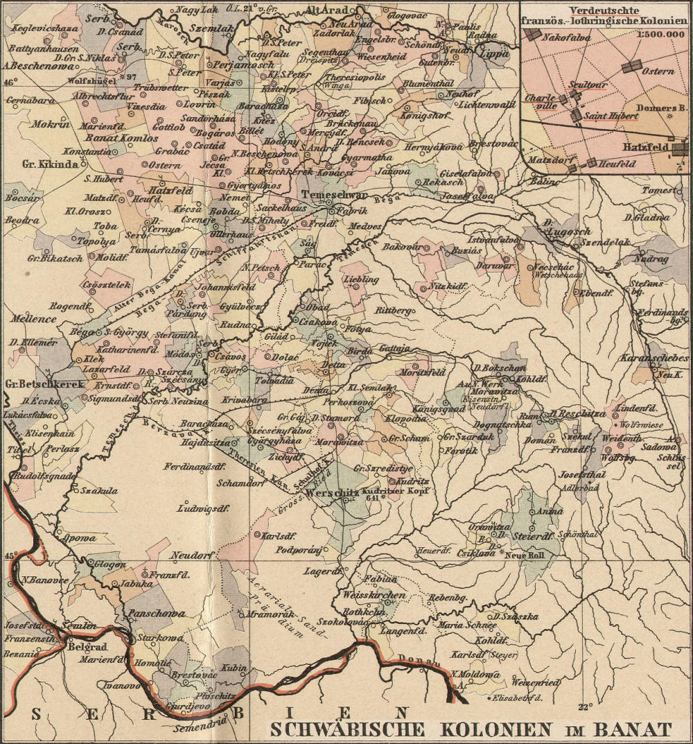 Die Banater Schwaben - Karte der schwäbischen Kolonien im Banat