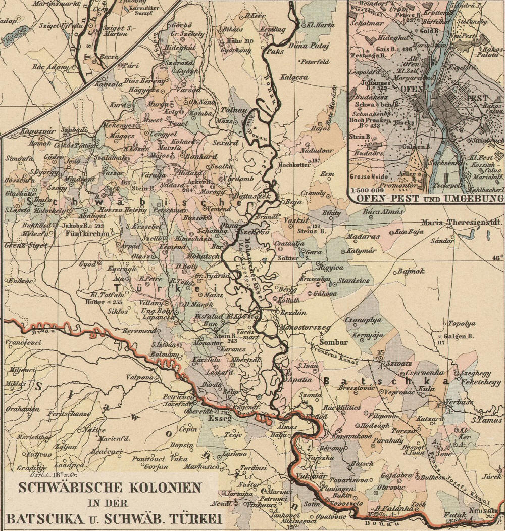 Schwäbische Kolonien in der Batschka und in der schwäbischen Türkei, die Städte Ofen Pest und Umgebung