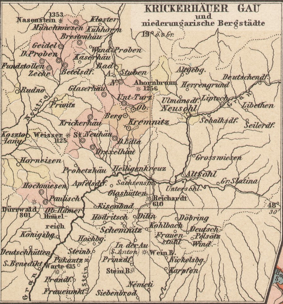 Karpatendeutsche aus Krickerhau,  Karte vom Krickerhäuer Gau und niederungarische Bergstädte