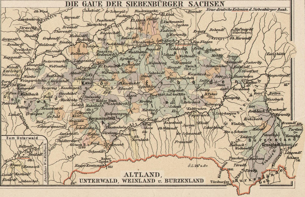 Die Gaue der Siebenbürger Sachsen: Altland, Unterwald, Weinland, Burzenland / neue deutsche Kolonien der Siebenbürger Bank