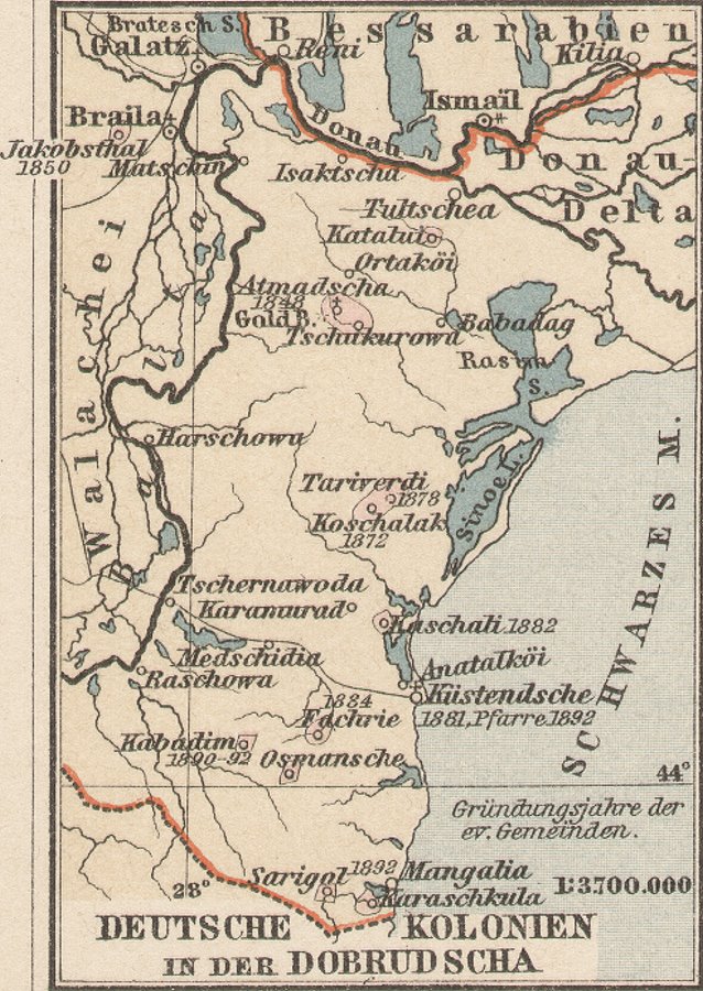 Dobrudschadeutsche - Karte der deutschen Kolonien in der Dobrudscha