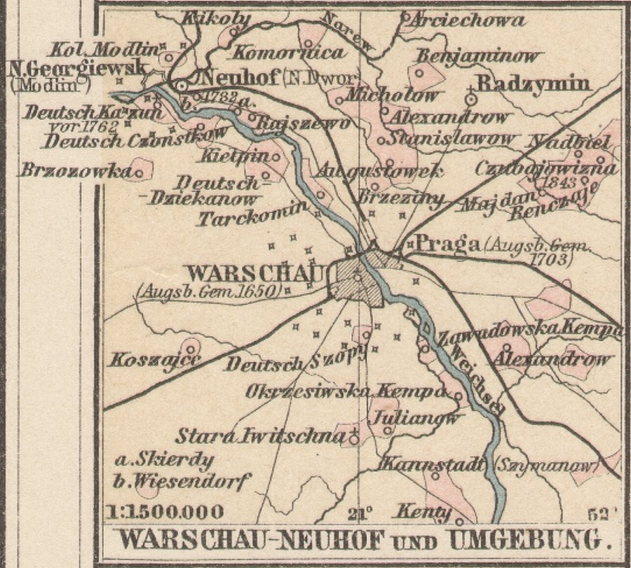 Deutsche Kolonien in Polen - Sonderkarte Warschau, Neuhof und Umgebung