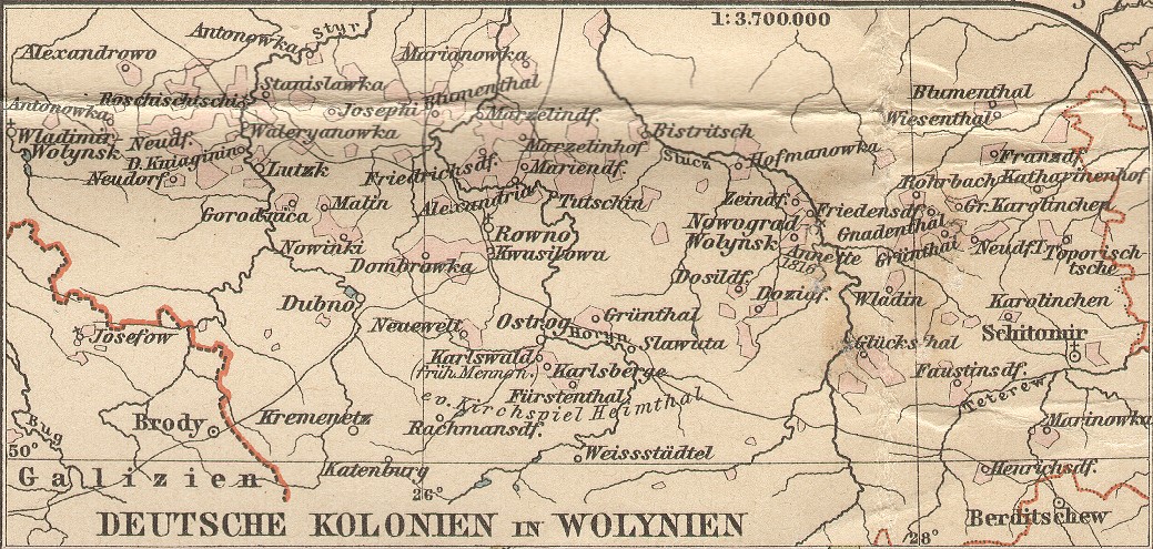 Deutsche Kolonien in Wolynien - evangelisches Kirchspiel Heimthal, Neudorf, Alexandrowo, Antonowka, Ostrog, Karlswald, Karlsberge, Fürstenthal, Friedrichsdorf, Alexandria, Rowno, Bistritsch, Rohrbach, Wiesenthal, Blumenthal, Karolinchen, Schitomir, Glücksthal, Berditschew