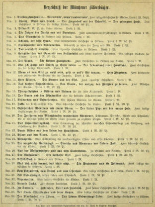 Verzeichnis der Münchener Bilderbücher Nummer 1 bis 36.