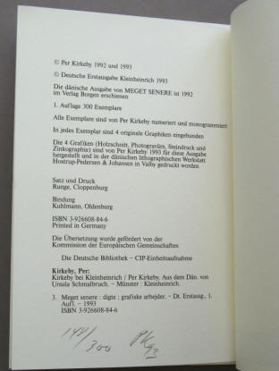 Per Kirkeby Impressum nummeriert und signiert, Münster, Kleinheinrich, 1993.