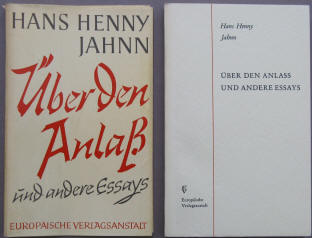 ahnn, Hans Henny: Über den Anlass und andere Essays 1964.