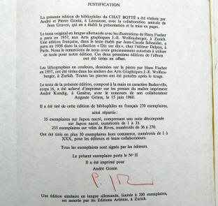 Lausanne, Andre et Pierre Gonin 1960. Le Chat Botté par Hans Fischer.