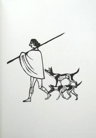 Gerhard Marcks Original Holzschnitt Telemachos, begleitet von Hunden.