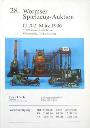 28. Wormser Spielzeug Auktion ( Spielzeugauktion ). Auktionskatalog März 1996