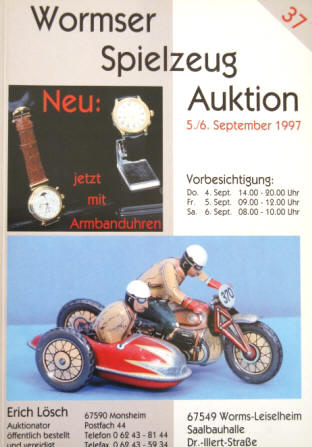 37. Wormser Spielzeug Auktion Katalog September 1997.