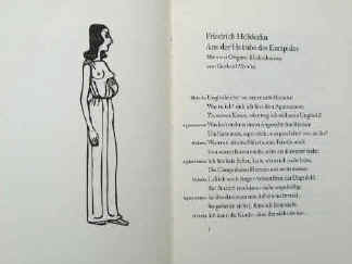 Marcks, Gerhard - Hölderlin, Friedrich  Aus der Hekuba des Euripides. Mit 2 Original-Holzschnitten von Gerhard Marcks. Erschienen anlässlich des 90. Geburtstags von Gerhard Marcks am 18. Februar 1979 Sonderdruck der Edition Tiessen.  Neu-Isenburg, Edition Tiessen, 1979.  Format 23 x 16 cm. 28 S. mit 2 Original-Holzschnitten von Gerhard Marcks. 