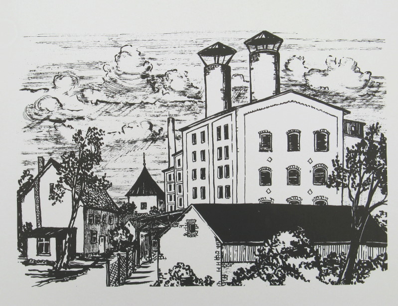 Alte Malzfabrik in Grevesmühlen. Künstler Hannes Liebsch. 1976