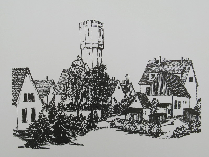 Am Wasserturm in der Stadt Grevesmühlen. Künstler Hannes Liebsch. 1976
