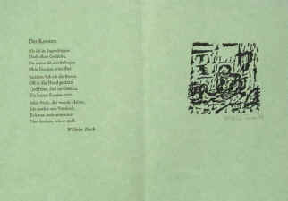 Teuber, Gottfried, geb. 1937 / Wilhelm Busch "Der Knoten". Signiert. Handsignierter Original Linolschnitt von Gottfried Teuber zu dem Gedicht von Wilhelm Busch. 