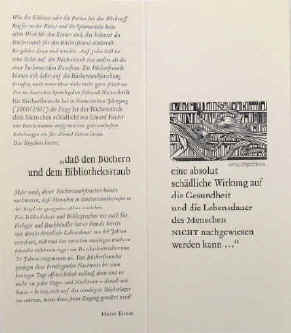 Würfel, Wolfgang / Kunze, Horst "Bücherstaub". Signiert. Handsignierter Original Holzstich von Wolfgang Würfel zu einem Text von Horst Kunze. 