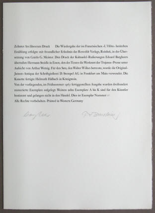 Eduard Bargheer - Albert Camus: Ars librorum Kolophon der Vorzugsausgabe