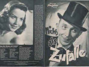 Nichts als Zufälle. Nach dem turbulenten Lustspiel von Karl Farkas und E. W. Emo.  Illustrierte Film-Bühne Nr. 311, München ( 1949 ). 4 Seiten mit Fotos in Kupfertiefdruck. Regie: E. W. Emo. Musik: Franz Grothe, Ralph Maria Siegel. Mit Theo Lingen, Sonja Ziemann, Josef Meinrad, Susi Nicoletti, Grethe Weiser