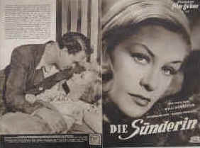 Die Sünderin.  Illustrierte Film-Bühne Nr. 1030, München ( 1951 ). 4 Seiten mit Fotos in Kupfertiefdruck. Regie: Willi Forst. Musik: Theo Mackeben. Mit Hildegard Knef, Gustav Fröhlich, Carl Voscherau