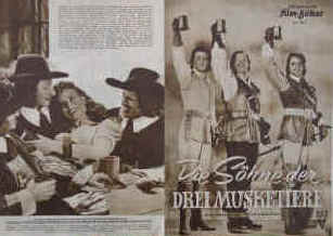 Die Söhne der drei Musketiere ( At Sword's Point - Sons of the Musketeers )  Illustrierte Film-Bühne Nr. 1631, München ( 1952 ). 4 Seiten mit Fotos in Kupfertiefdruck. Regie: Lewis Allen. Mit Cornel Wilde, Maureen O'Hara, Robert Douglas, Gladys Cooper, Alan Hale