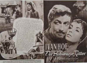 Ivanhoe - Der Schwarze Ritter. Nach dem Roman von Sir Walter Scott.  Illustrierte Film-Bühne Nr. 1805, München ( 1952 / 1953 ). 4 Seiten mit Fotos in Kupfertiefdruck. Regie: Richard Thorpe. Musik: Miklos Rozsa. Mit Elizabeth Taylor, Robert Taylor, Joan Fontaine, George Sanders, Robert Douglas