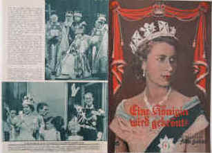 Eine Königin wird gekrönt ( A Queen is Crowned ). A documentary film of Queen Elizabeth II. Coronation in 1953.  Illustrierte Film-Bühne Nr. 1972, München ( 1953 ).  Regie: J. Arthur Rank Film. Musik: Guy Warrack. Mit Queen Elisabeth II., Prince Philip, Queen Mum, Price Charles and Laurence Oliver tells the story about the ceremony in Westminster Abbey. 