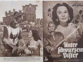 Unter schwarzem Visier ( The Black Knight ).  Illustrierte Film-Bühne Nr. 2639, München ( 1954 ). 4 Seiten mit Fotos in Kupfertiefdruck. Regie: Tay Garnett. Musik: John Addison. Mit Alan Ladd, Patricia Medina, Peter Cushing