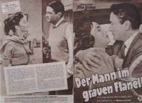 Der Mann im grauen Flanell ( The Man in the Grey Flannel Suit ). Nach dem Roman von Sloan Wilson.  Illustrierte Film-Bühne Nr. 3404, München ( 1956 ). 4 Seiten mit Fotos in Kupfertiefdruck. Regie: Nunnally Johnson. Musik: Bernard Herrmann. Mit Gregory Peck, Jennifer Jones, Fredric March, Marisa Pavan