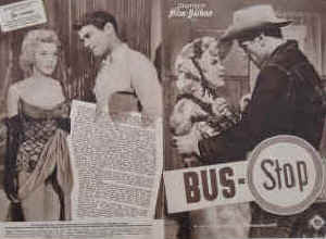 Bus-Stop ( Bus Stop ).  Illustrierte Film-Bühne Nr. 3490, München ( 1956 ). 4 Seiten mit Fotos in Kupfertiefdruck. Regie: Joshua Logan. Musik: Alfred Newman. Mit Marilyn Monroe, Don Murray, Arthur O'Connell, Betty Field