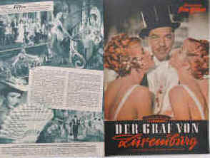 Der Graf von Luxemburg. Nach der Operette von Franz Lehar.  Illustrierte Film-Bühne Nr. 4084, München ( 1957 ). Farbiges Front Cover. 4 Seiten mit Fotos in Kupfertiefdruck. Regie: Werner Jacobs. Mit Gerhard Riedmann, Renate Holm, Gunther Phillip, Gustav Knuth, Alice und Ellen Kessler, Germaine Damar