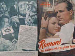 Romarei - Das Mädchen mit den grünen Augen.  Illustrierte Film-Bühne Nr. 4622, München ( 1958 ). Farbiges Front Cover. 4 Seiten mit Fotos in Kupfertiefdruck. Regie: Harald Reinl. Musik: Willy Mattes. Mit Carola von Kayser, Joachim Hansen, Leonhard Steckel