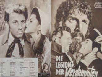 Die Legion der Verdammten. Nach dem Roman von Victor Hugo ( Les Miserables ) Das Neue Filmprogramm ohne Nummer, Neustadt an der Weinstraße ( ca. 1952 ) 4 Seiten mit Fotos in Kupfertiefdruck. Regie: Lewis Milestone. Musikalische Leitung: Alfred Newman. Mit Michael Rennie, Debra Paget, Robert Newton, Edmund Gwenn, Sylvia Sidney, Cameron Mitchell, Elsa Lanchester, James R. Justice