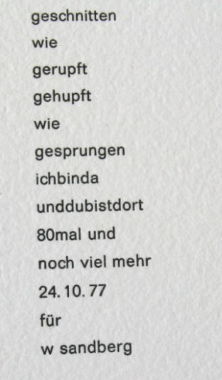 Text von HAP Grieshaber für die Korkschnitte für Willem Sandberg 1977.